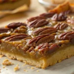 This close-up image features a rich and buttery easy pecan pie dump cake recipe​ served warm with melting ice cream—a perfect Southern dessert.
