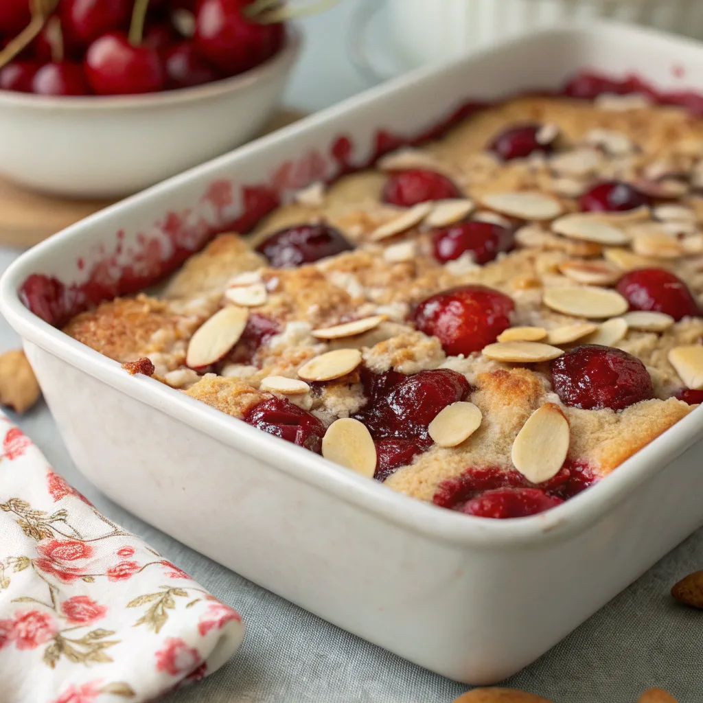 Diabetic-Friendly Cherry Almond Dump Cake served hot