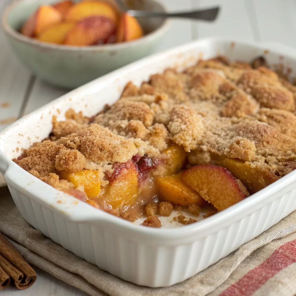 nut free peach dump cake baked golden