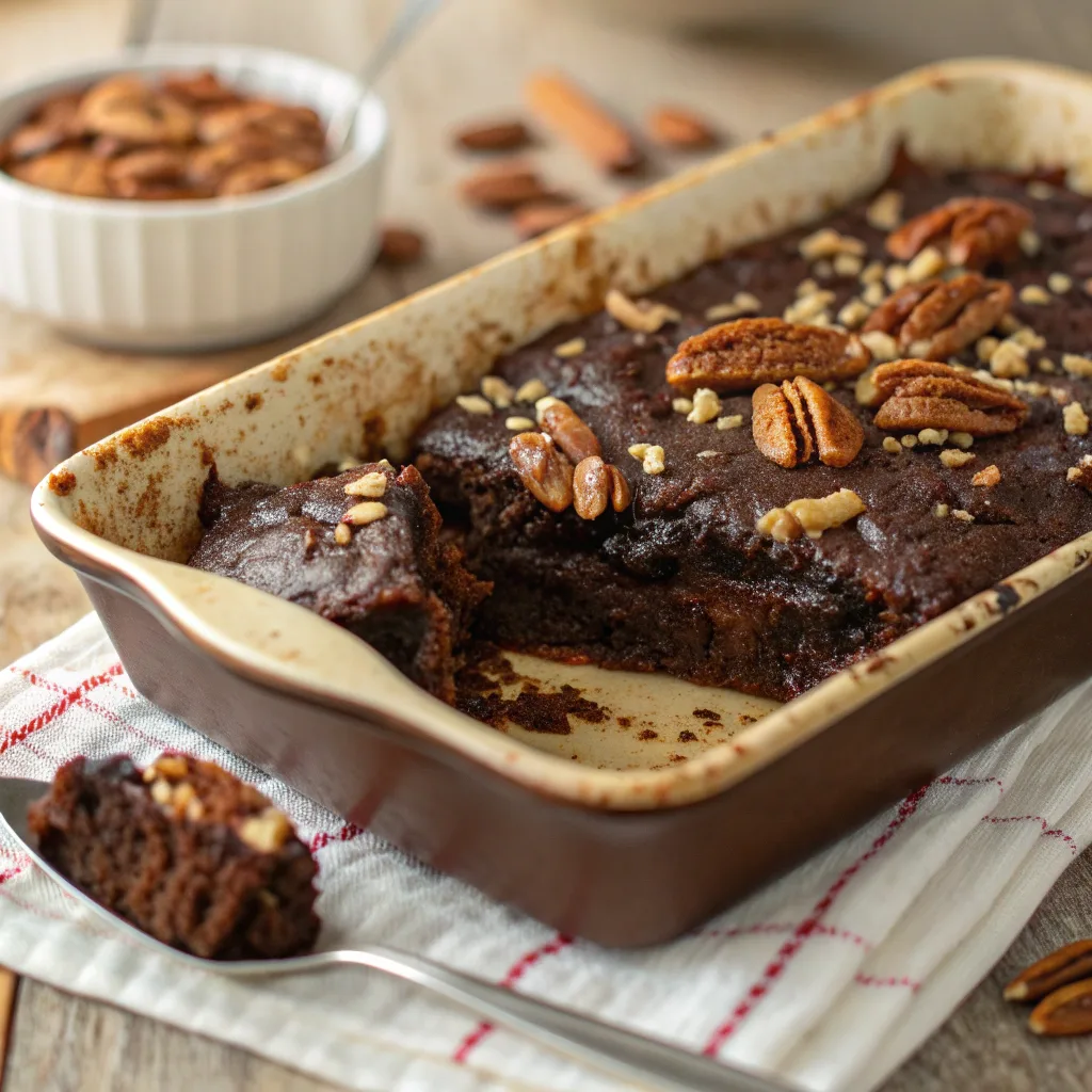 Keto Chocolate Pecan Dump Cake – Rich, Chocolatey, and Guilt-Free 7 Keto Chocolate Pecan Dump Cake served hot