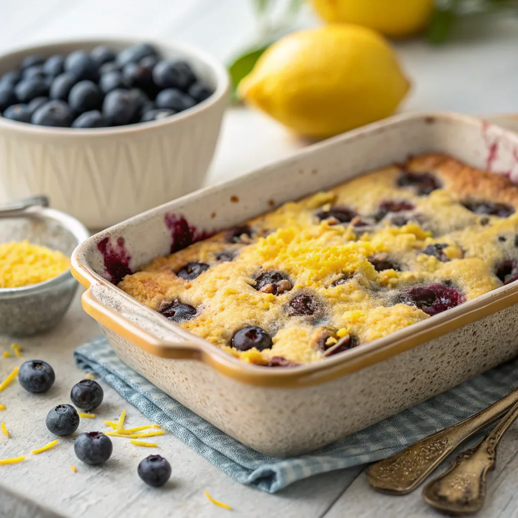 Keto Blueberry Lemon Dump Cake – Quick & Family-Friendly Dessert 8 Keto Blueberry Lemon Dump Cake served warm