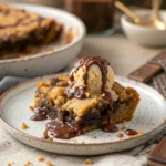 peanut butter dump cake slice served hot