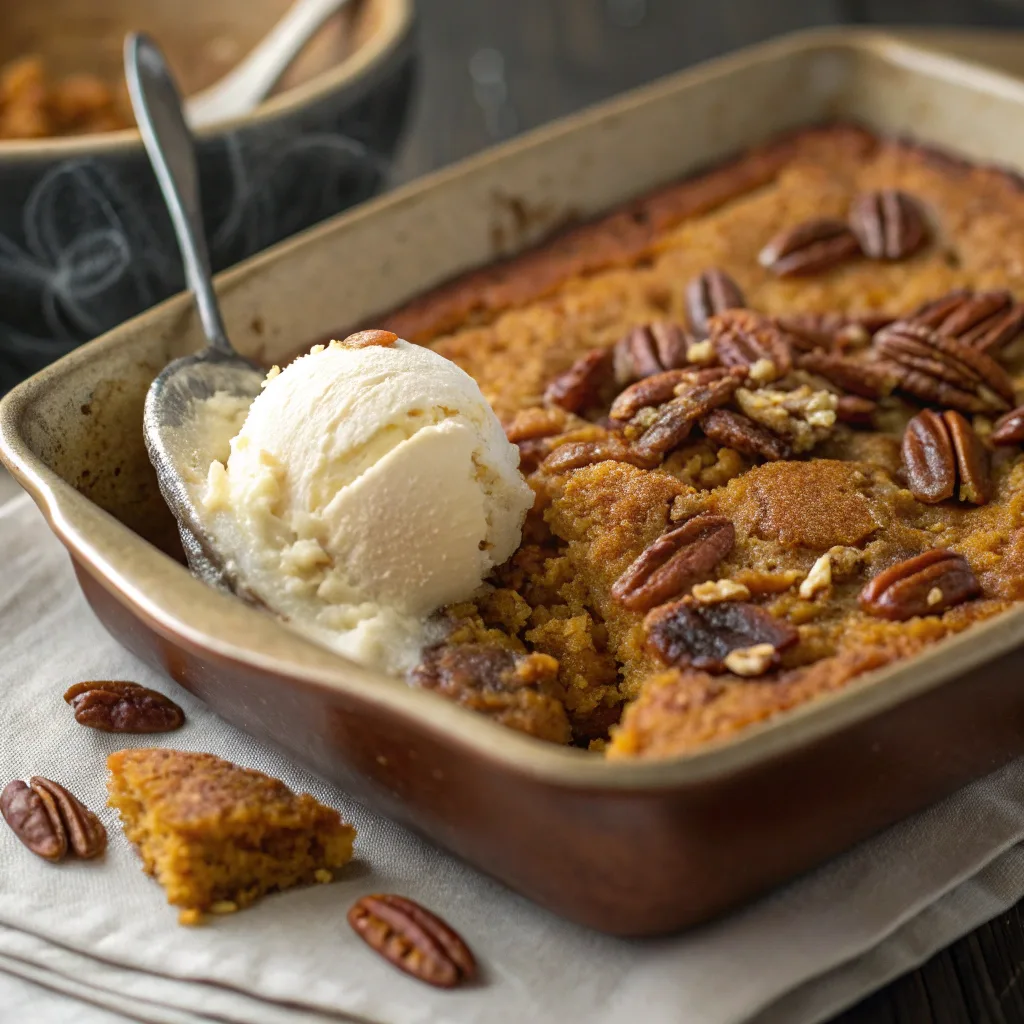 pumpkin dump cake served warm