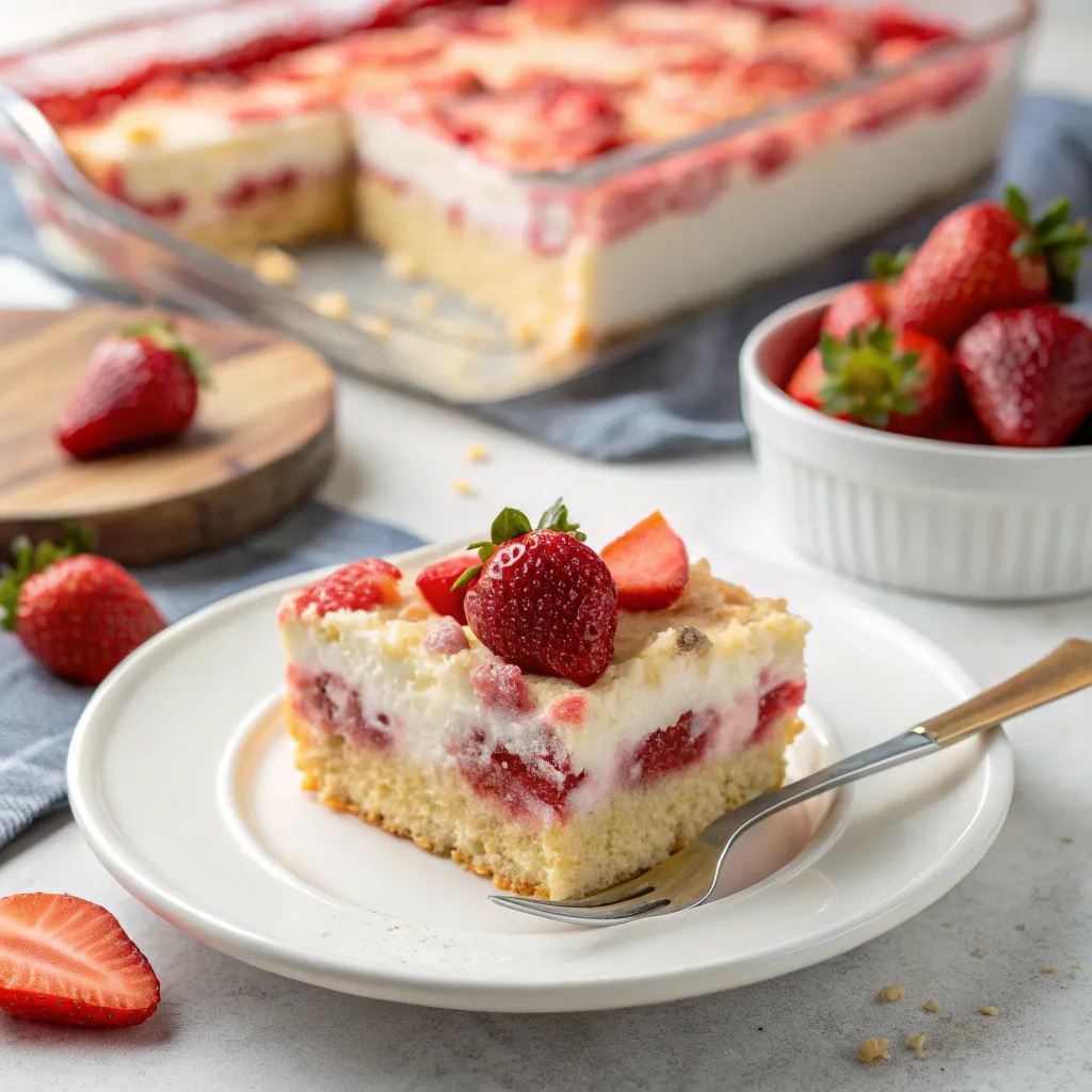 Easy Keto Strawberry Cheesecake Dump Cake – Family-Friendly & Delicious 8 Keto Strawberry Cheesecake Dump Cake served on plate