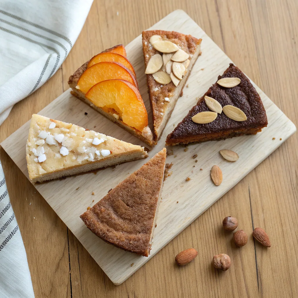 Four variations of peach dump cake