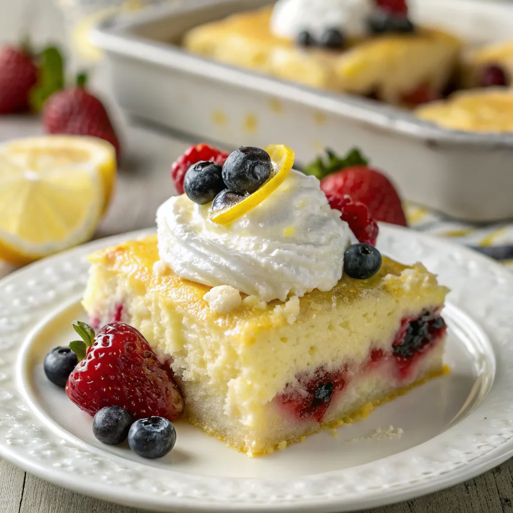 Lemon Dump Cake with Cream Cheese: Creamy, Easy, and Family-Favorite Dessert 8 Lemon Dump Cake with Cream Cheese served hot