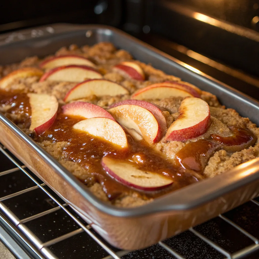 Easy Caramel Apple Dump Cake with Pecans – A Quick & Cozy Treat 10 baking caramel apple dump cake in oven