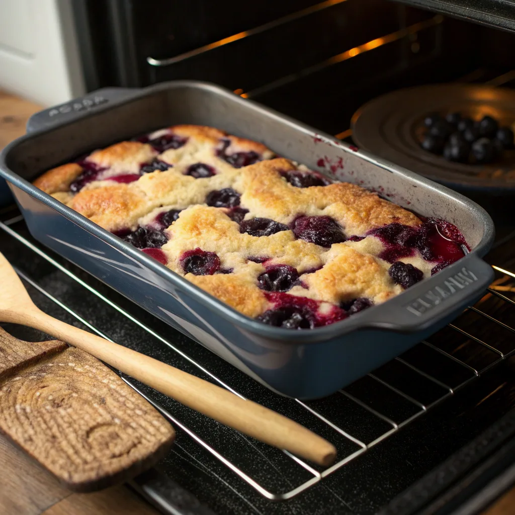 Blueberry Dump Cake with Yellow Cake Mix: Easy, Juicy, Family-Friendly Dessert 8 Blueberry dump cake baking in oven