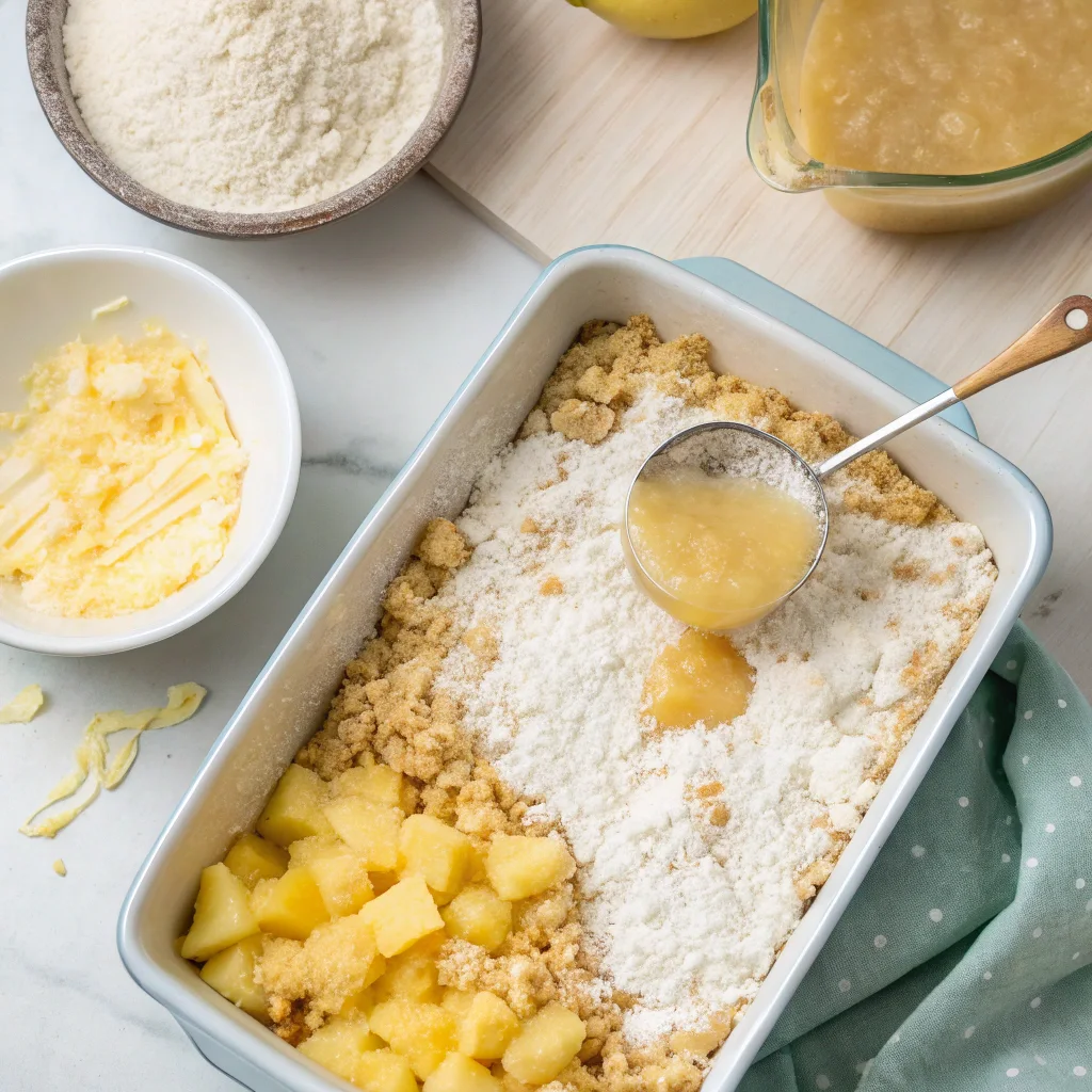 Nut-Free Pineapple Dump Cake Recipe – Quick & Delicious Dessert 10 Assembling Nut-Free Pineapple Dump Cake