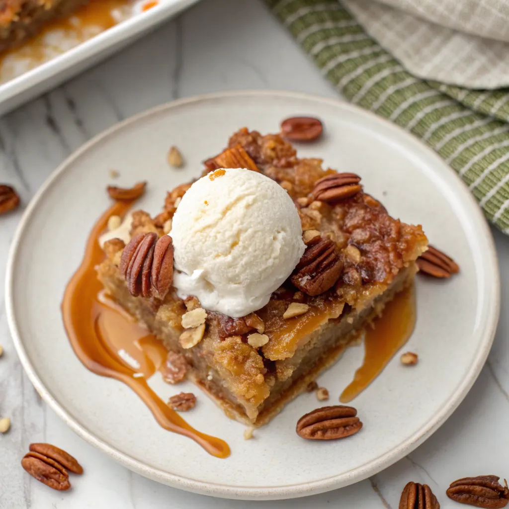 Easy Caramel Apple Dump Cake with Pecans – A Quick & Cozy Treat 11 slice of caramel apple dump cake with ice cream