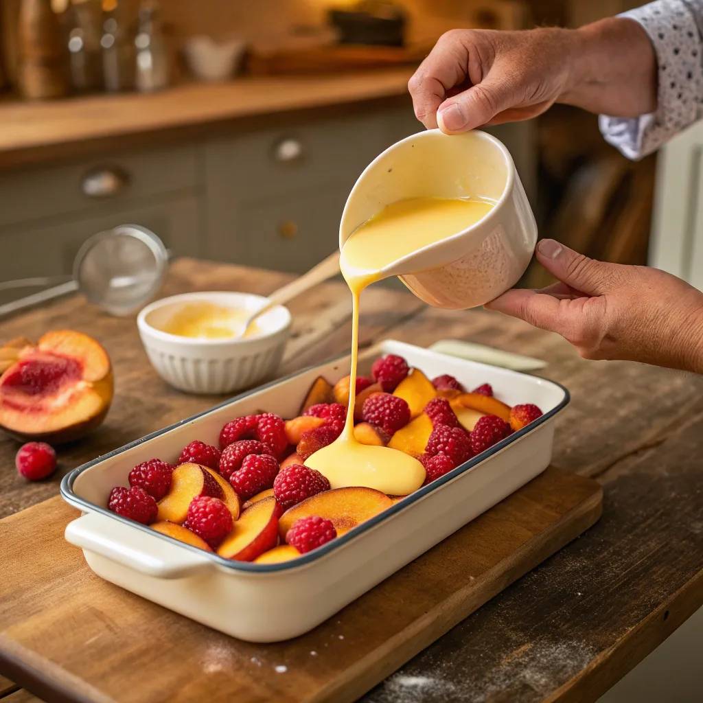 Vegan Dump Cake: Peach Raspberry Dump Cake – Easy, Fruity, and Irresistibly Delicious! 10 baking vegan dump cake peach raspberry process