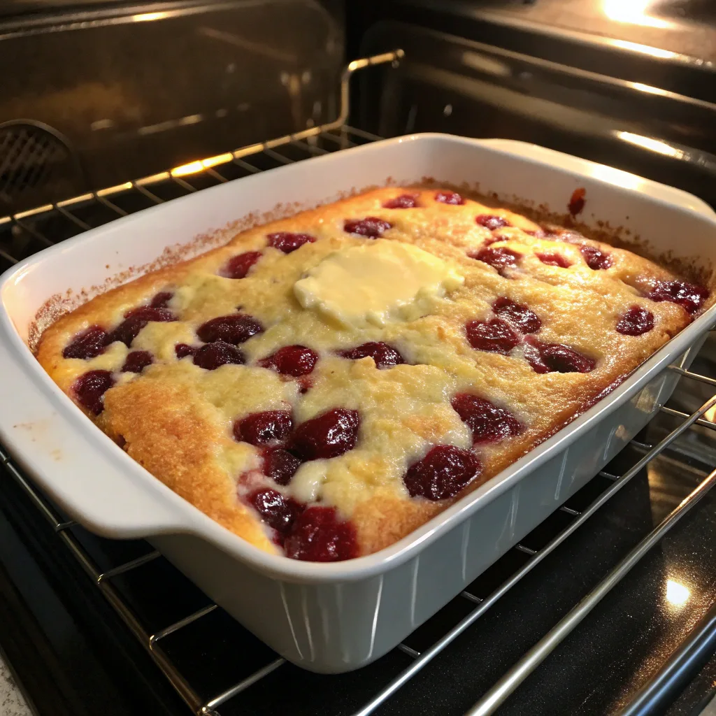 Black Forest Cherry Dump Cake – Classic Chocolate & Cherry in Minutes 10 Black Forest Cherry Dump Cake in oven