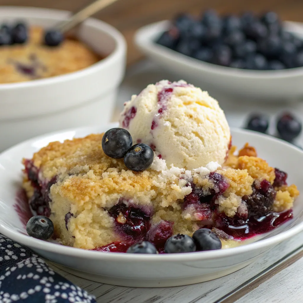 6 Best Vegan Berry Cheesecake Dump Cake for Quick Desserts 4 Vegan blueberry vanilla dump cake with golden cake and fresh blueberries