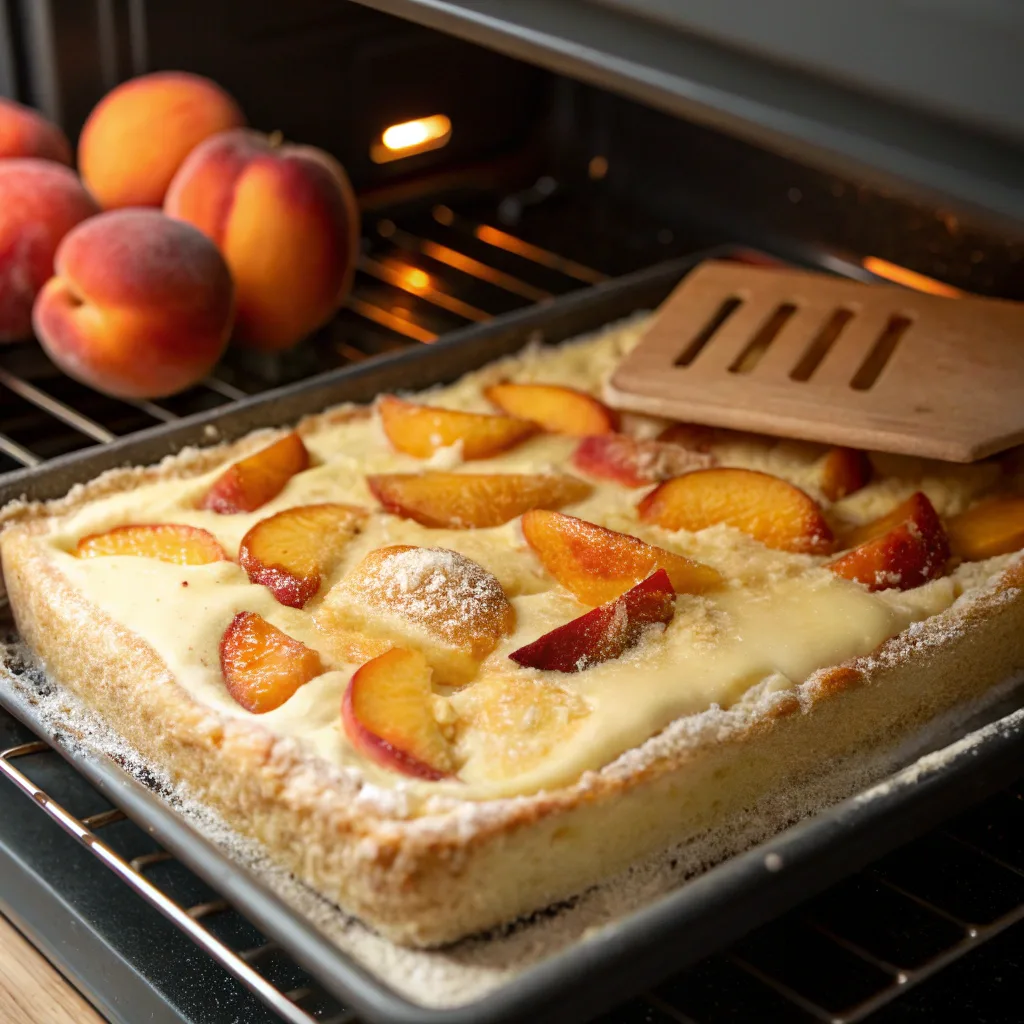Peach Dump Cake with Pecans – Simple, Sweet, and Delicious 10 Peach pecan dump cake in oven