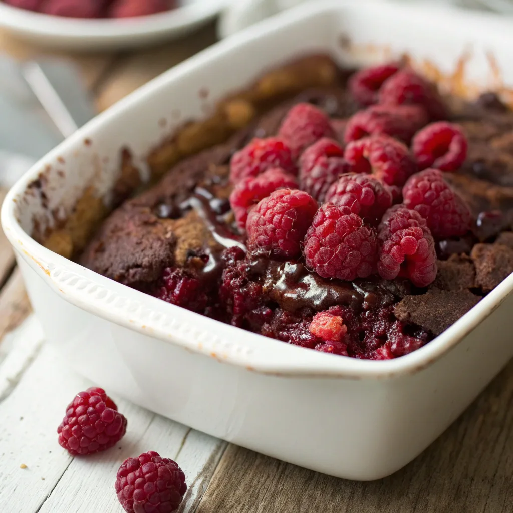 baked raspberry chocolate dump cake