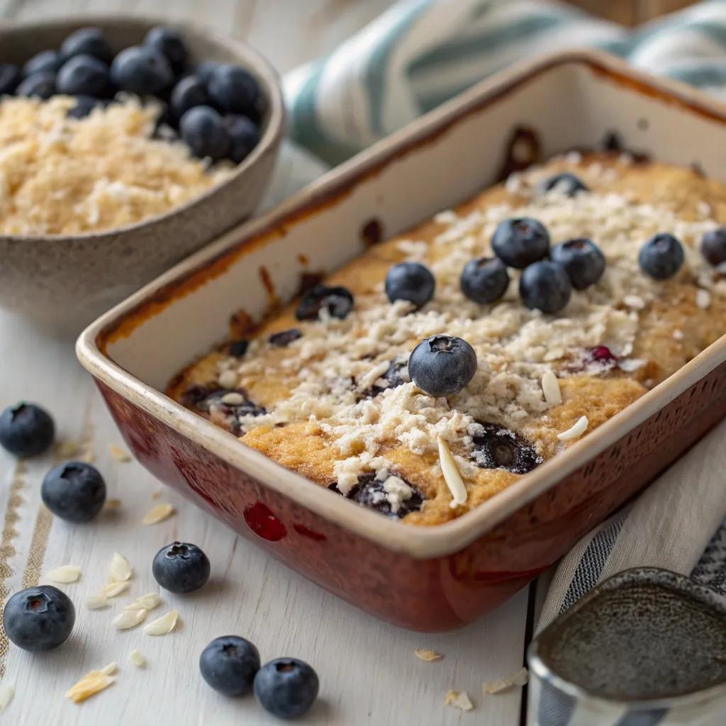 Blueberry Coconut Dump Cake served warm