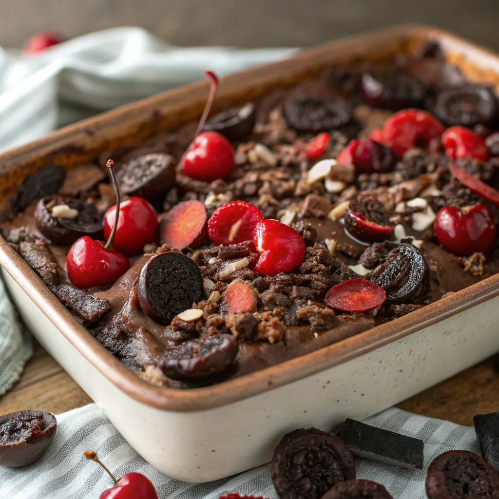 Cherry Oreo Dump Cake served hot