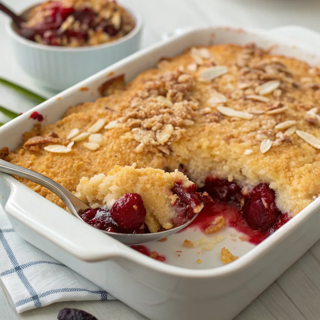 Cherry Coconut Dump Cake: Easy, Tropical, and Family-Favorite Dessert 8 cherry coconut dump cake baked in pan