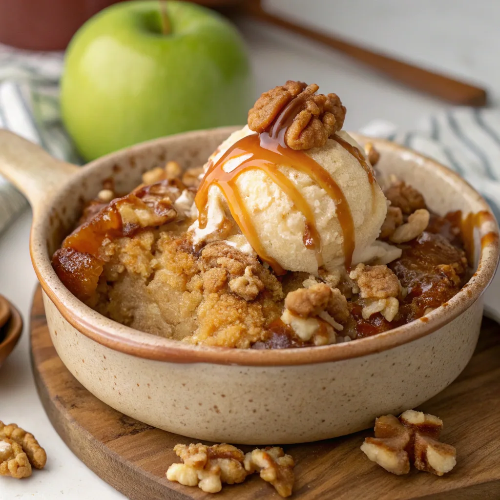 Apple Walnut Dump Cake served hot