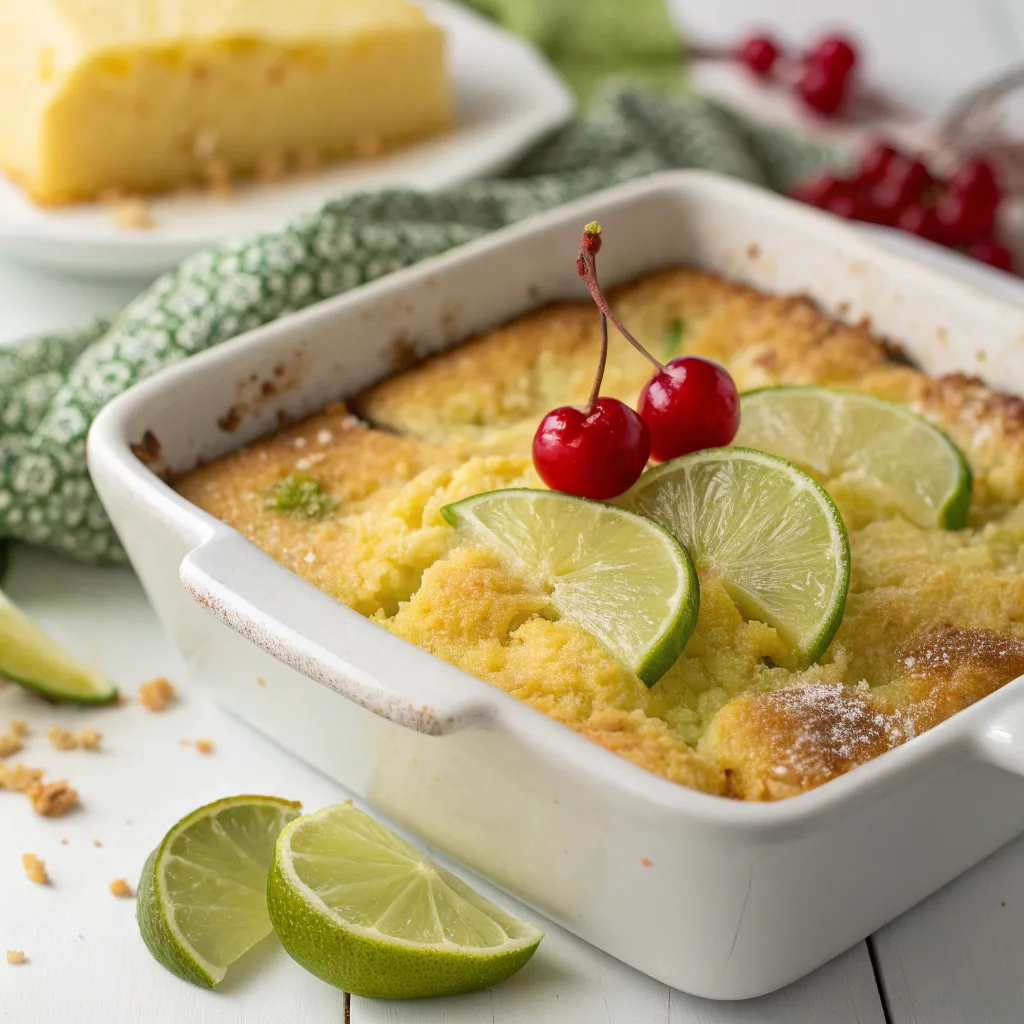 Pineapple Lime Dump Cake served hot