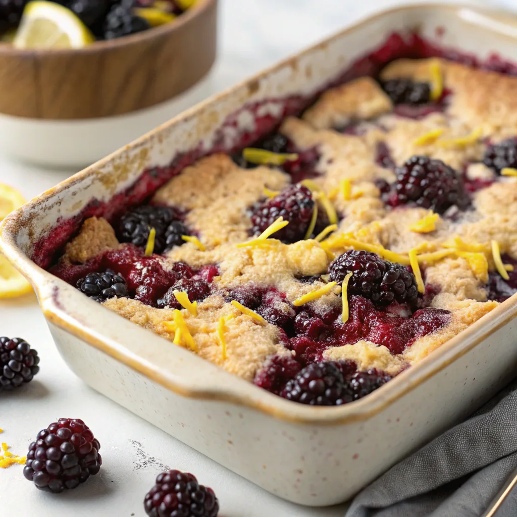 Blackberry Lemon Dump Cake served hot