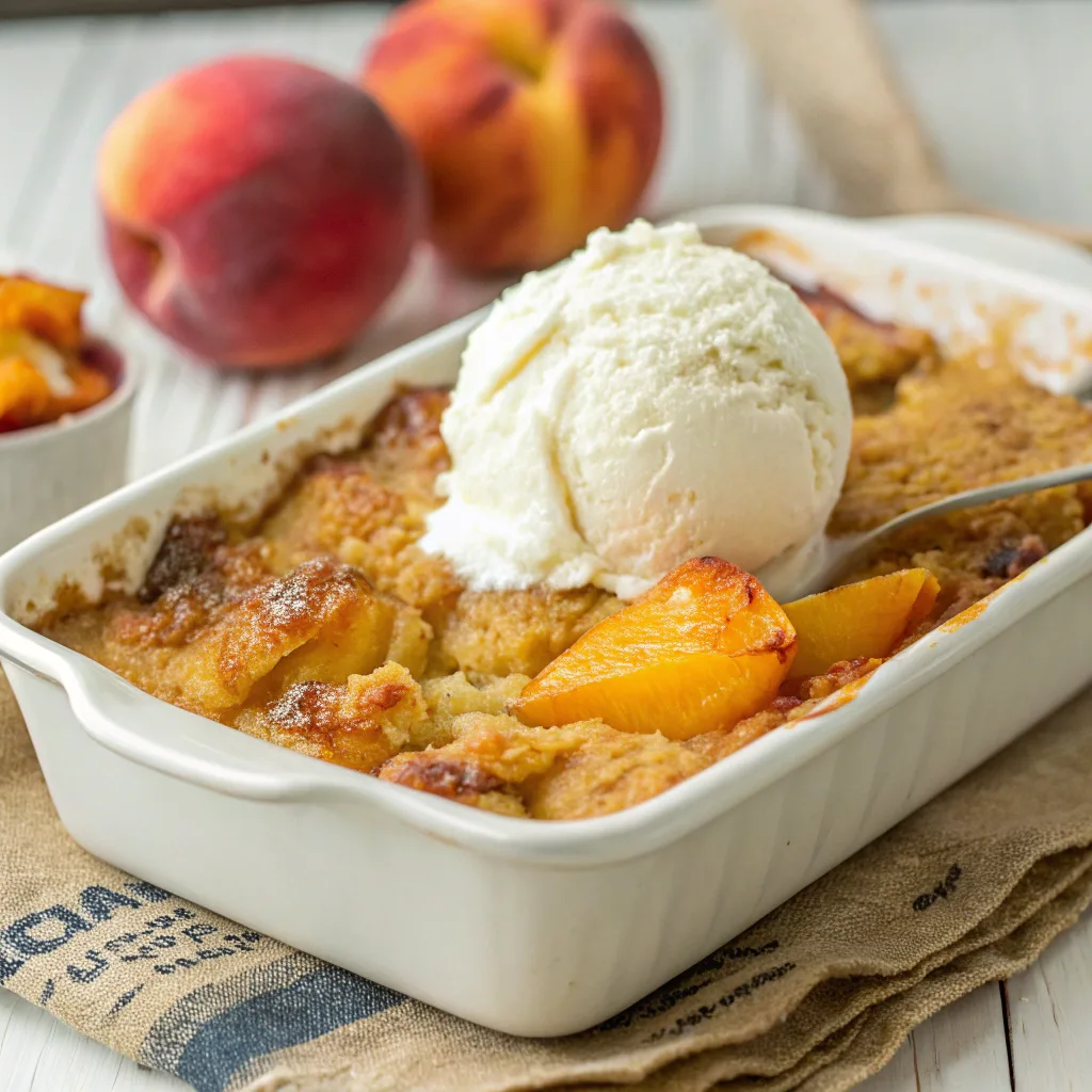 Peach Cobbler-Style Dump Cake served hot