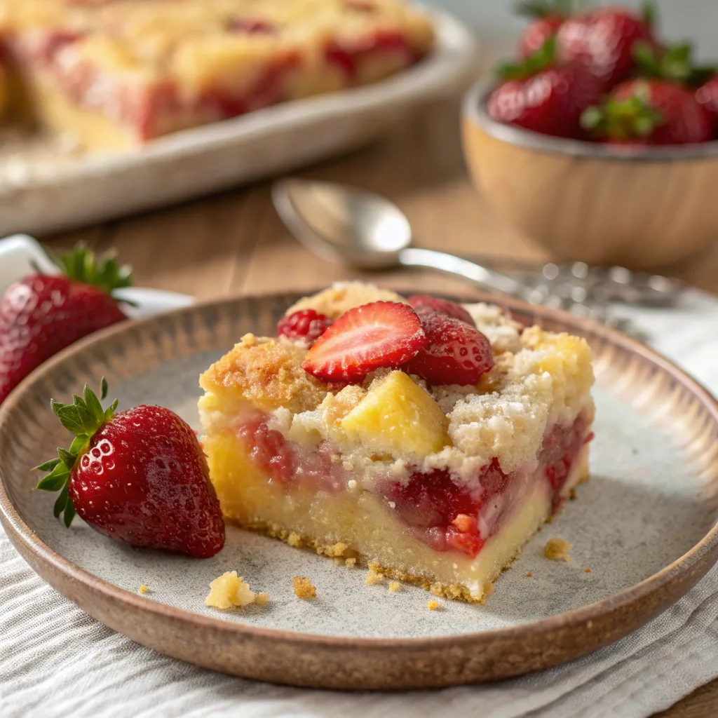 Pineapple Strawberry Dump Cake served hot