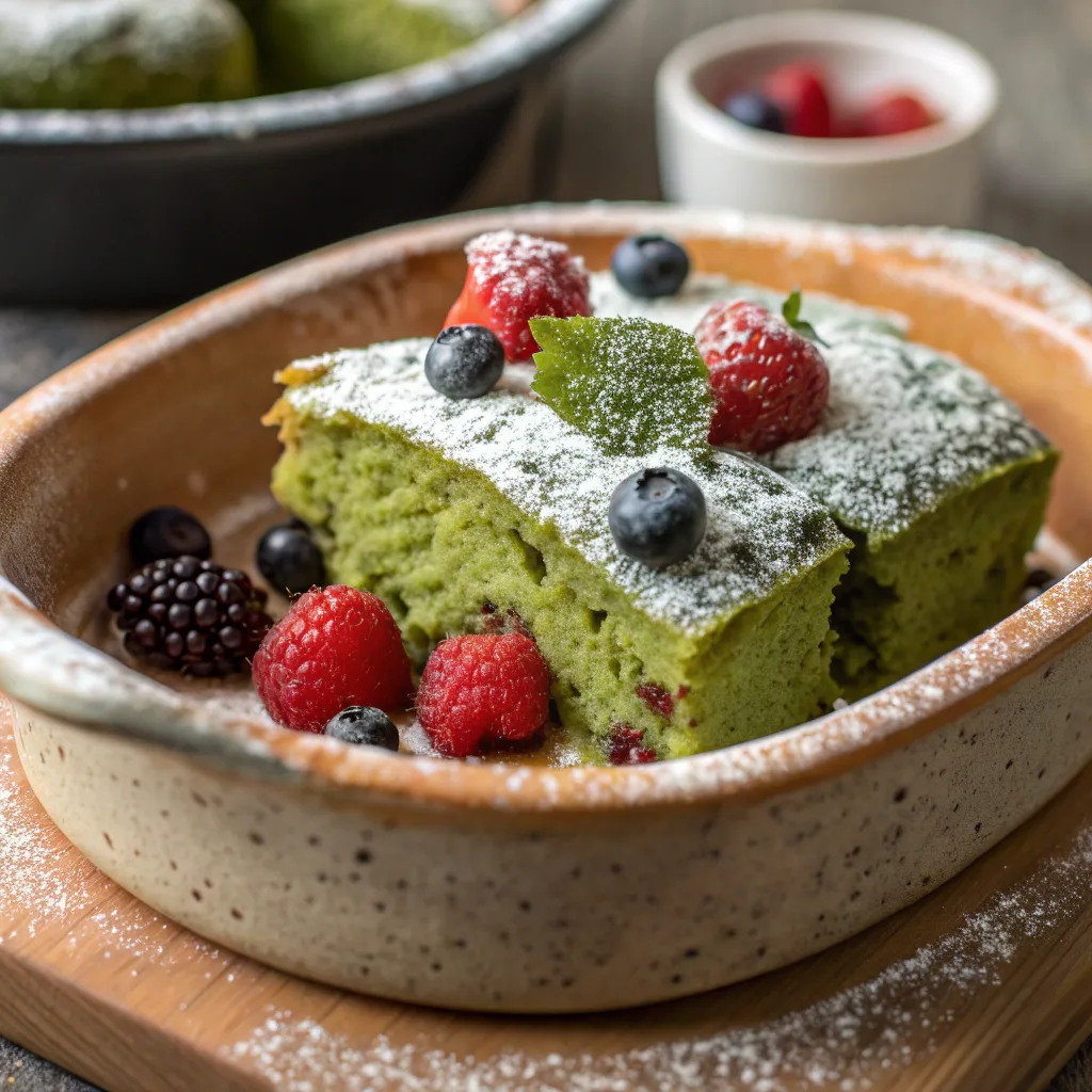 Matcha Green Tea Dump Cake served hot