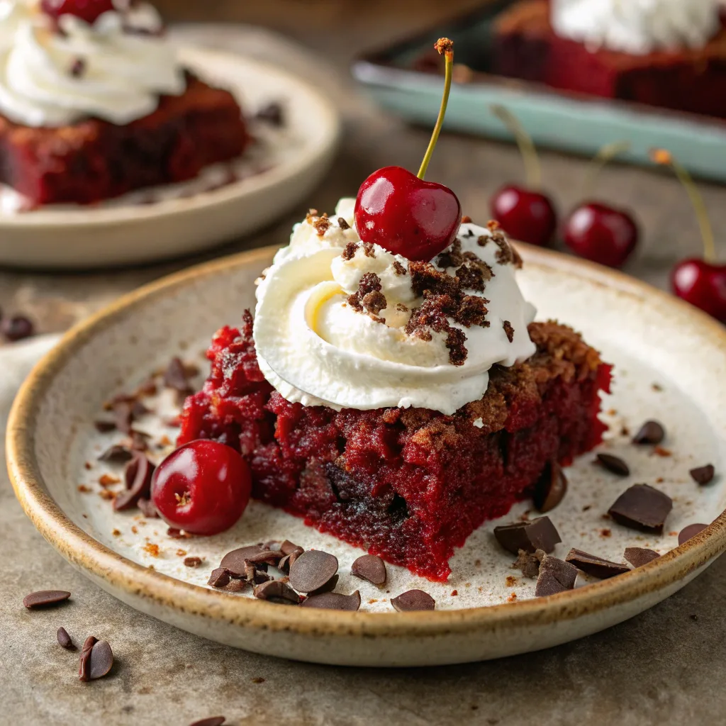 red velvet dump cake served hot