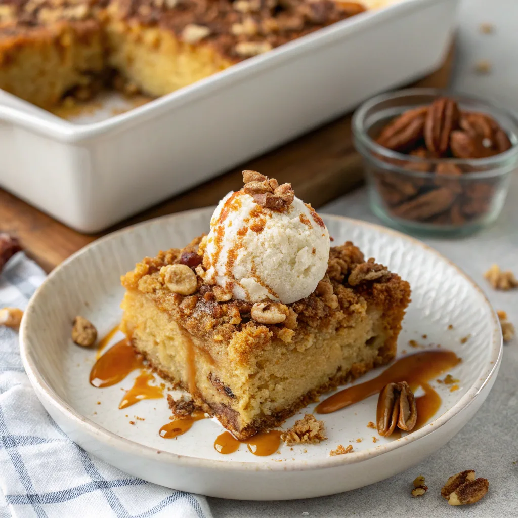 pumpkin cheesecake dump cake served hot