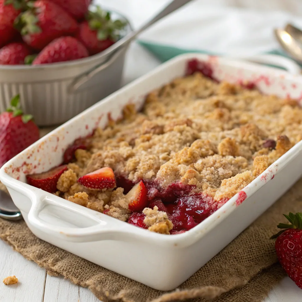 Strawberry Banana Dump Cake served hot