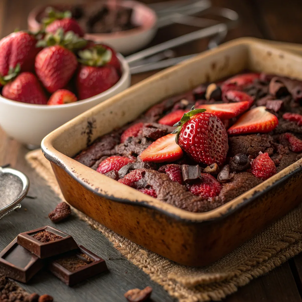 Strawberry Chocolate Dump Cake served hot