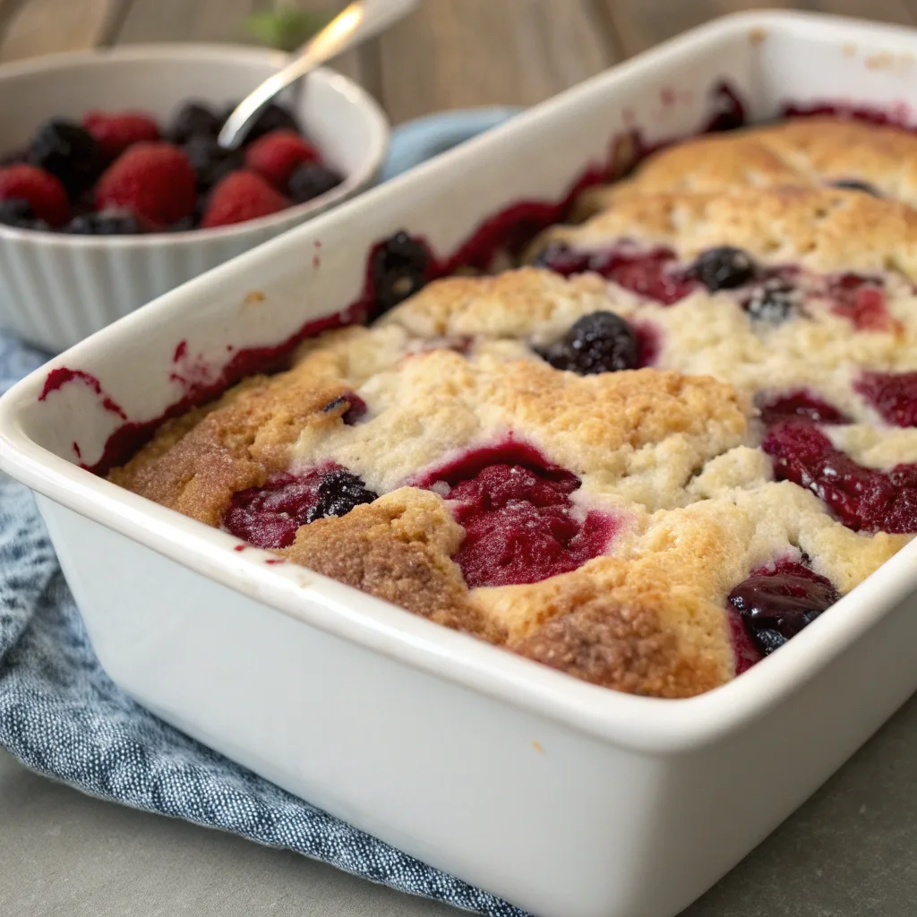 The Best Mixed Berry Cream Cheese Dump Cake Recipe (2025) 8 mixed berry cream cheese dump cake served hot