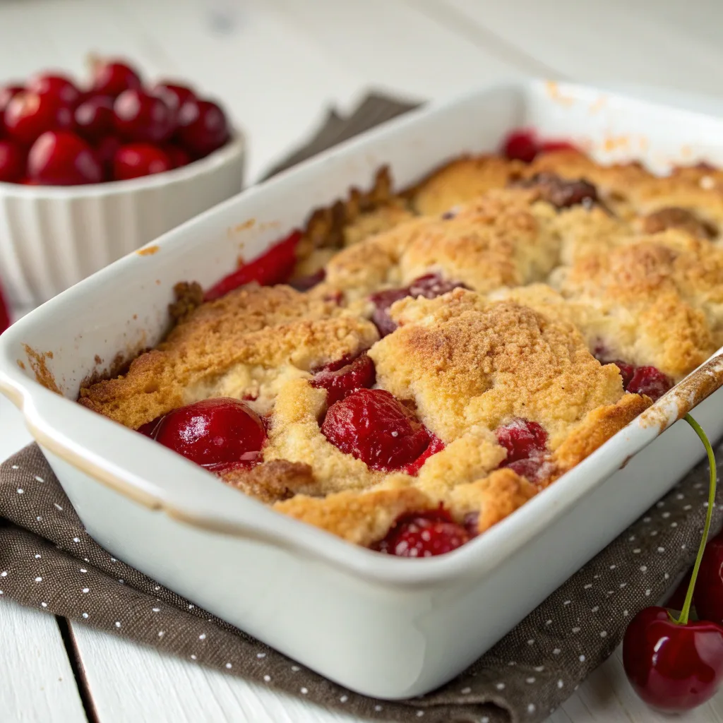 Cherry Vanilla Dump Cake served hot
