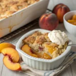 Peach and Cream Cheese Dump Cake served hot