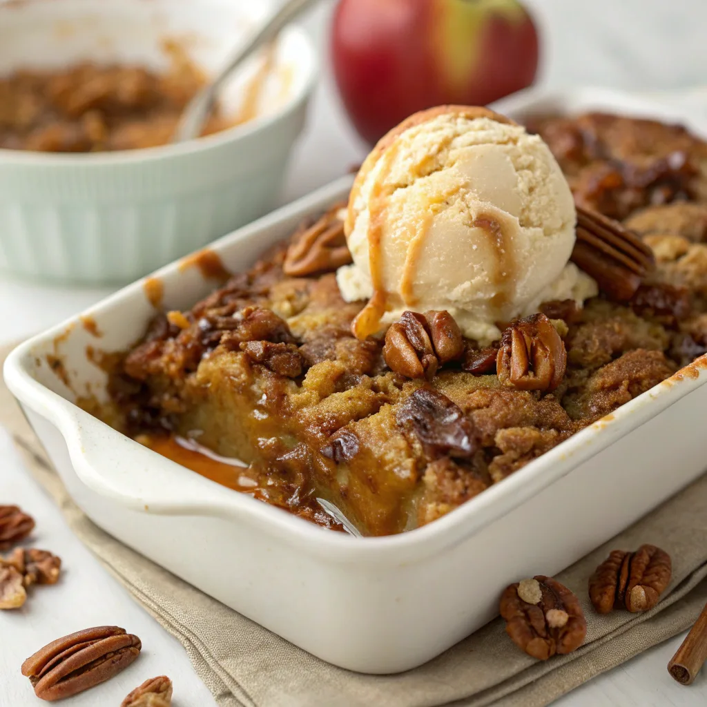 Apple Pecan Dump Cake served warm