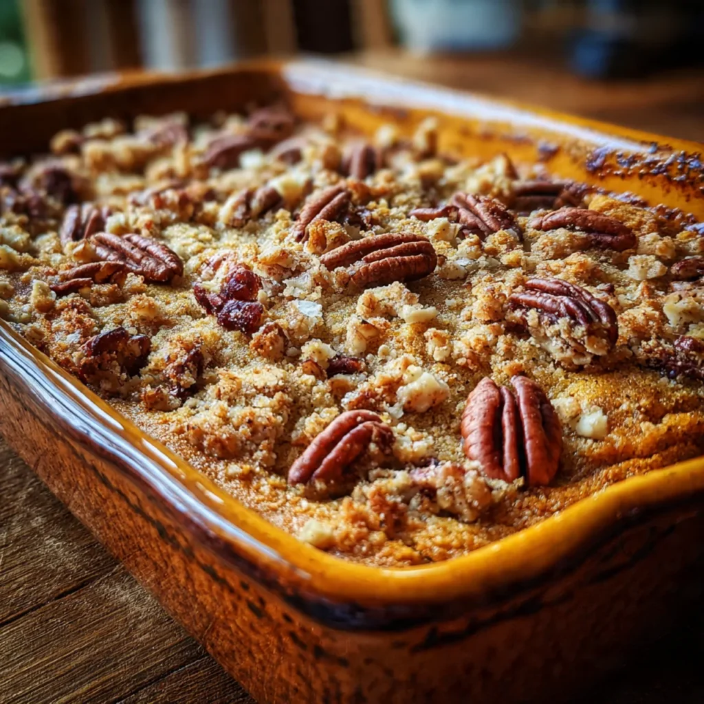 Gingerbread Pecan Dump Cake – Comforting Winter Dessert Recipe 2 gingerbread pecan dump cake in baking dish