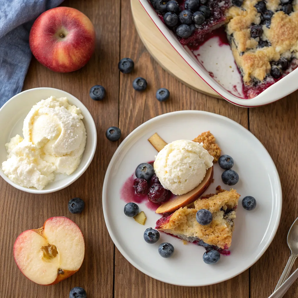 Easy Blueberry Apple Dump Cake – Juicy, Sweet, and Delicious 11 served blueberry apple dump cake with ice cream