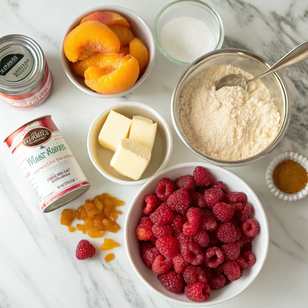Vegan Dump Cake: Peach Raspberry Dump Cake – Easy, Fruity, and Irresistibly Delicious! 9 ingredients for vegan dump cake peach raspberry