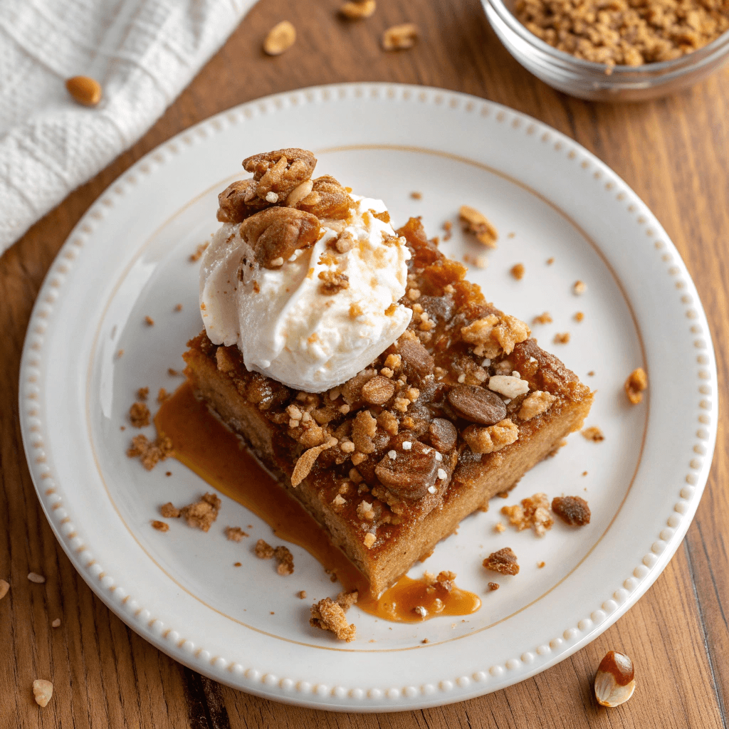 apple gingerbread dump cake served hot