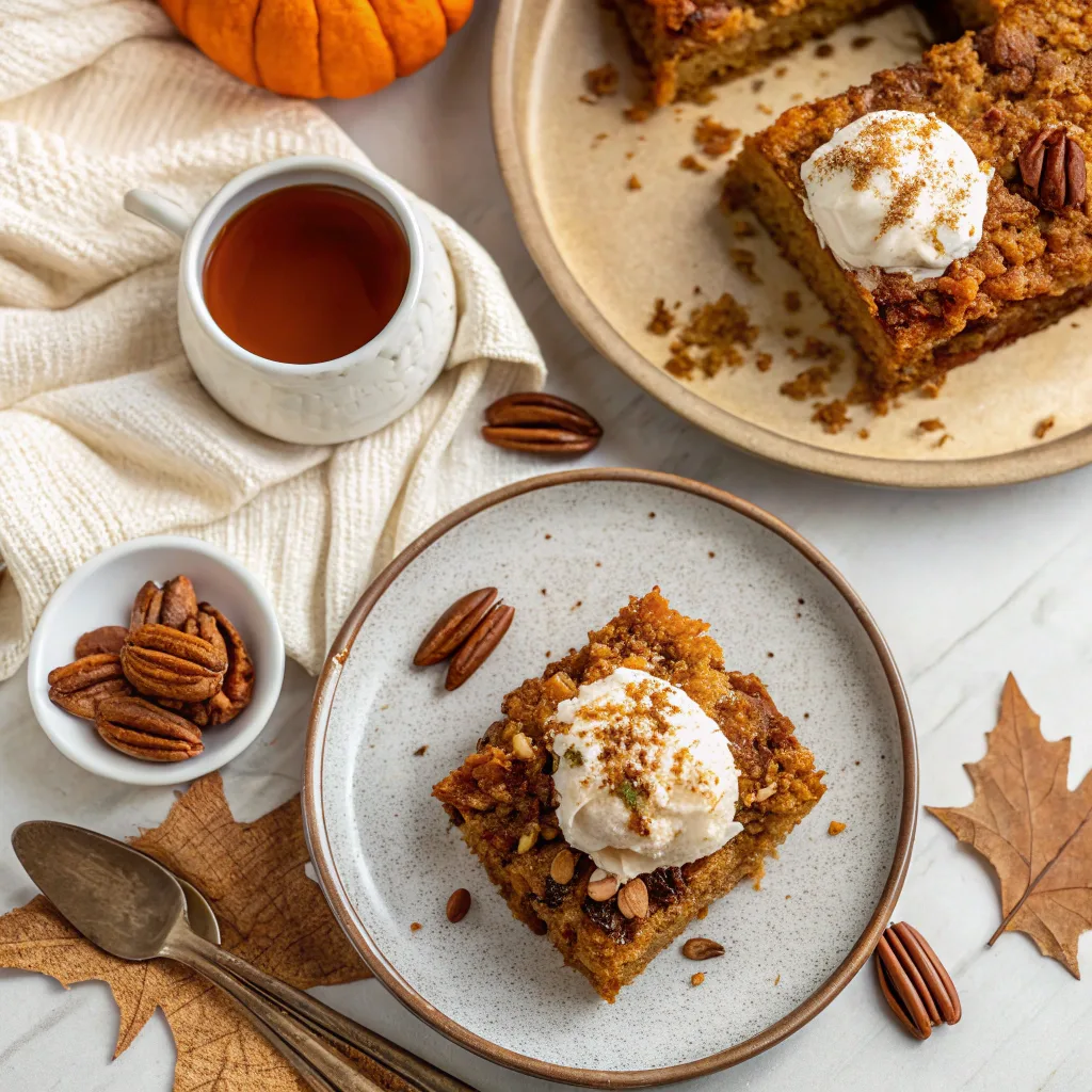 Vegan Pumpkin Dump Cake – Easy Holiday Dessert Recipe 11 vegan pumpkin dump cake served with toppings