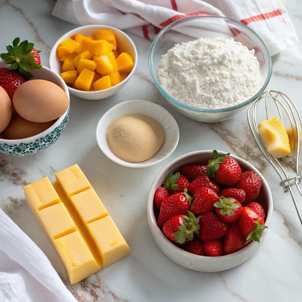 Old-Fashioned Strawberry Mango Dump Cake – Perfect for Any Occasion 9 Ingredients for strawberry mango dump cake