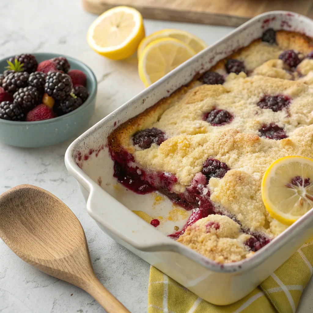 Blackberry Lemon Dump Cake – Sweet, Tangy, and Simple to Make 10 Baking Blackberry Lemon Dump Cake in oven