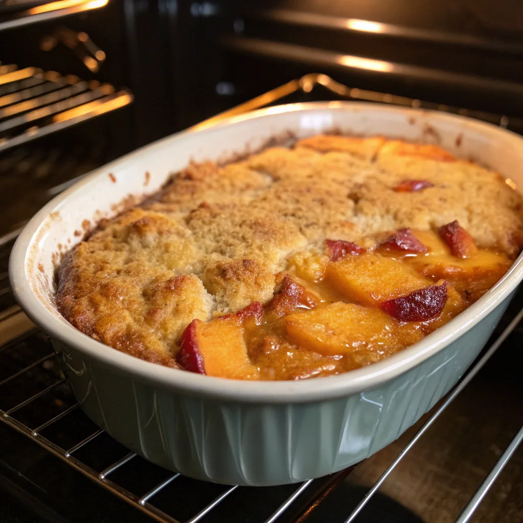 Baking Peach Bourbon Dump Cake