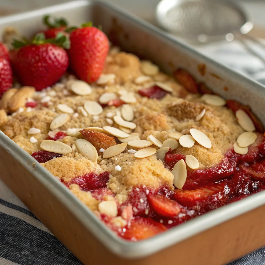 Baking strawberry almond dump cake