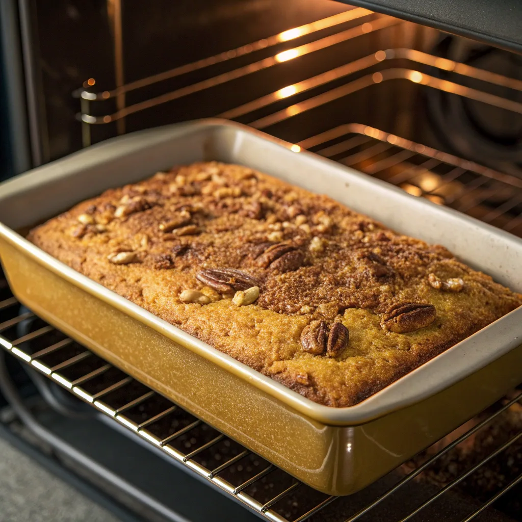 Easy Classic Pumpkin Dump Cake – Perfect for Holidays 10 Classic Pumpkin Dump Cake baking in oven