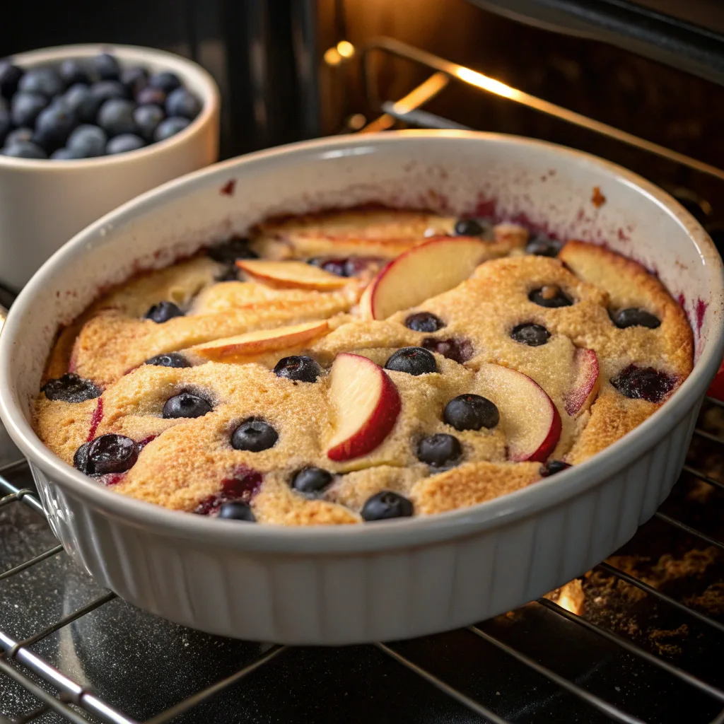 Easy Blueberry Apple Dump Cake – Juicy, Sweet, and Delicious 10 blueberry apple dump cake baking in oven