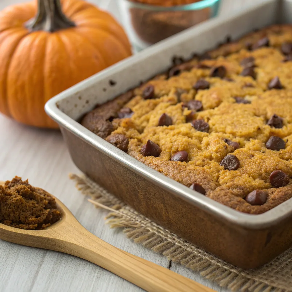 Easy Pumpkin Chocolate Chip Dump Cake for Busy Weeknights 10 Pumpkin chocolate chip dump cake baking in oven