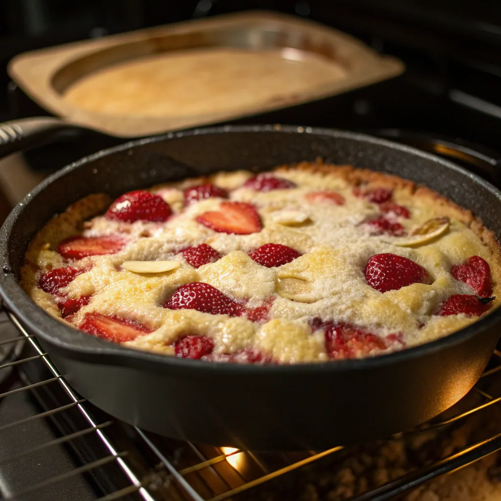 Strawberry Banana Dump Cake – Family-Favorite Dessert 9 Baking Strawberry Banana Dump Cake in oven