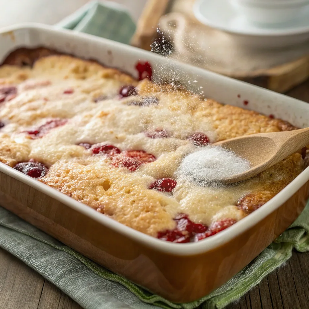 Strawberry Mint Dump Cake – Best Easy Dessert for Busy Weeknights 10 Strawberry mint dump cake baking in oven